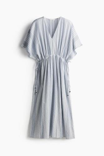 H&M Kaftankleid mit Kordelzügen Weiß/Blau gestreift, Alltagskleider in...