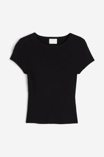 H&M T-Shirt aus Feinstrick Schwarz in Größe XS. Farbe: Black