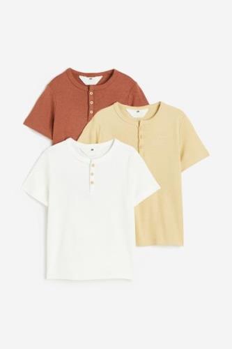 H&M 3er-Pack Henleyshirts Dunkelbeige/Gelb/Weiß, T-Shirts & Tops in Gr...