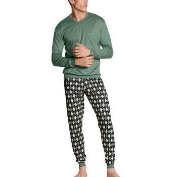 Calida Relax Streamline Pyjama With Cuff Grün gemustert Baumwolle Larg...