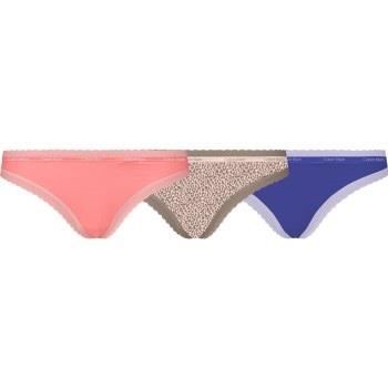 Calvin Klein 3P Bottoms Up Refresh Thongs Blau/Rosa Nylon Small Damen