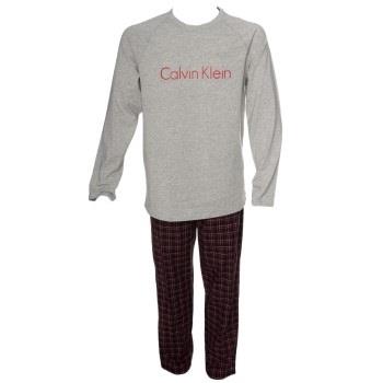 Calvin Klein Holiday PJ Woven LS Pant Set Grau/Rot Baumwolle Medium He...