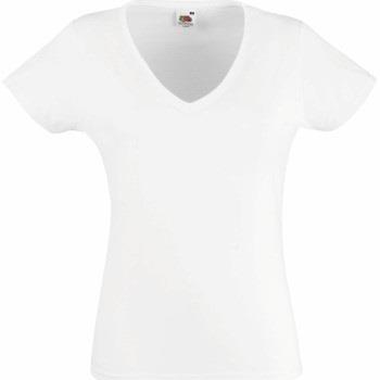 Fruit of the Loom Lady Fit Valueweight V-neck T Weiß Baumwolle Small D...