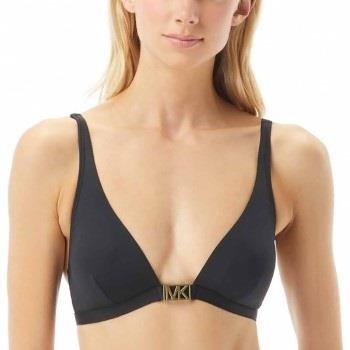 Michael Kors Logo Solids Triangle Bikini Top Schwarz Nylon Small Damen