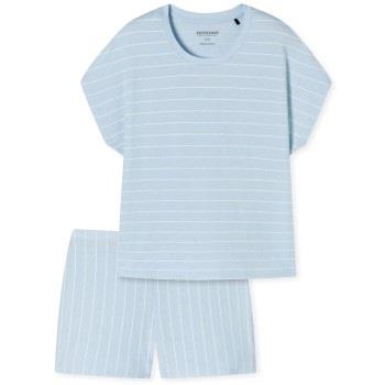 Schiesser Just Stripes Short Pyjamas Hellblau Baumwolle 38 Damen