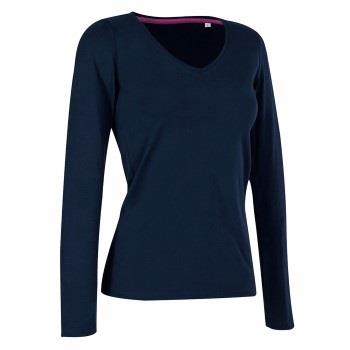 Stedman Claire V-neck Long Sleeve Marine ringgesponnene Baumwolle Smal...