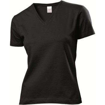 Stedman Classic V-Neck Women T-shirt Schwarz Baumwolle Small Damen