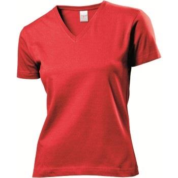 Stedman Classic V-Neck Women T-shirt Rot Baumwolle Small Damen