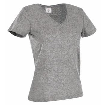 Stedman Classic V-Neck Women T-shirt Graumelliert Baumwolle Small Dame...