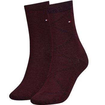 Tommy Hlfiger Women Graphic Argyle Sock 2P Weinrot Gr 39/42 Damen