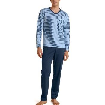 Calida Rekax Streamline V Neck Long Pyjama Blau Muster Baumwolle Small...