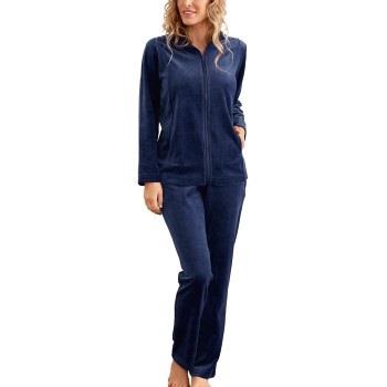 Damella Velour Plain Suit Marine Small Damen