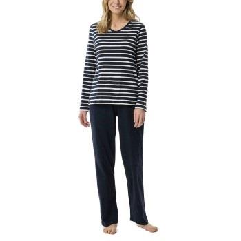 Schiesser Women Straight Leg Long Pyjama Blau/Weiß Baumwolle 38 Damen