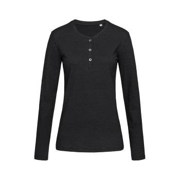 Stedman Sharon Henley Long Sleeve For Women Schwarz ringgesponnene Bau...