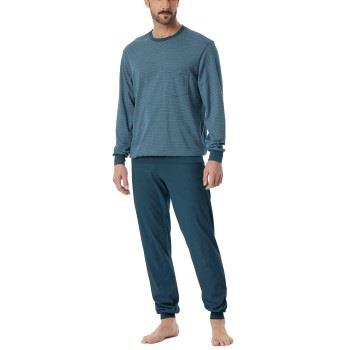 Schiesser Comfort Essentials Pyjama With Cuff Blau/Blau Baumwolle 50 H...