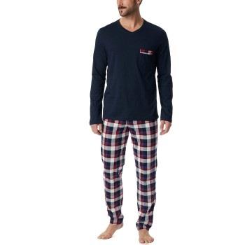 Schiesser Family Long Pyjama Blau/Rot Baumwolle 50 Herren