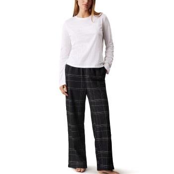 Calvin Klein Flannel Sleep LS Tee And Pant Set Weiß/Schwarz Polyamid M...