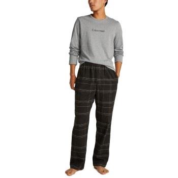 Calvin Klein Flannel Sleep Long Sleeve Pant Set Grau/Schwarz Baumwolle...