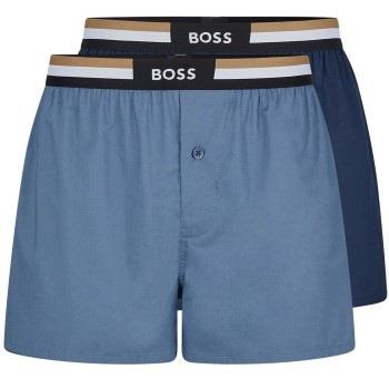 BOSS 2P Woven Boxer Shorts With Fly Blau/Hellblau Baumwolle Medium Her...