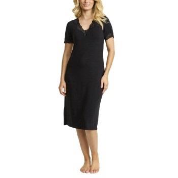 Damella Bamboo Plain Lace Short Sleeve Nightdress Schwarz Bambus Small...