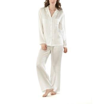 Damella Woven Silk Plain Pyjamas Set Elfenbein Seide Small Damen