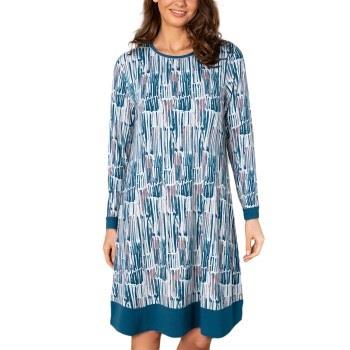 Lady Avenue Bamboo Longsleeve Nightdress Blau Muster Bambus Small Dame...