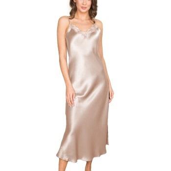 Lady Avenue Pure Silk Long Nightgown With Lace Perlweiß Seide Small Da...