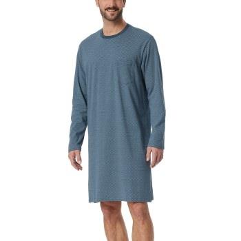 Schiesser Comfort Essential Longsleeve Sleepshirt Blau Muster Baumwoll...