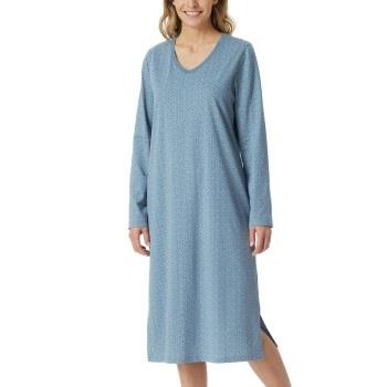 Schiesser Comfort Essentials Longsleeve Sleepshirt Blau Muster Baumwol...