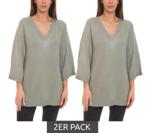 2er Pack BOYSEN´S Poncho Damen Strick-Pullover mit V-Ausschnitt Sweate...