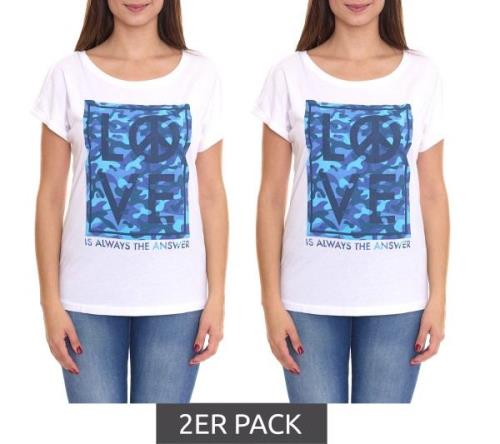 2er Sparpack AjC T-Shirt modisches Damen Kurzarm-Shirt mit Love-Print ...