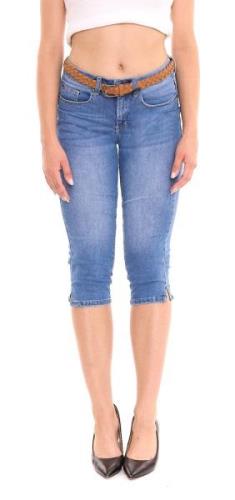 DELMAO Damen Capri Jeans High-Waist Hose 3/4 Denim Pants mit Flecht-Gü...